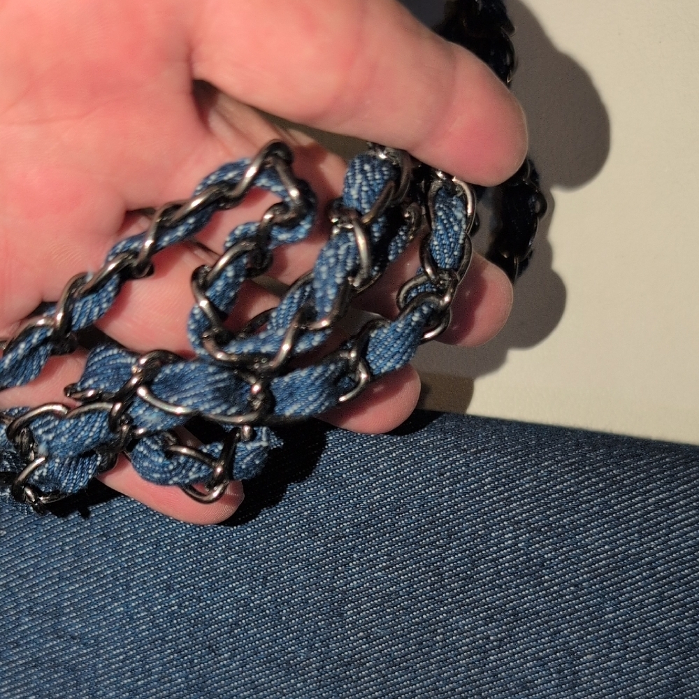 Studded Denim Chain Shoulder Bag - Picture 3 of 10